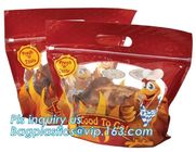 zipper bags for take away food package, Microwave safe deep frozen plastic packaging bags for fried chicken packaging