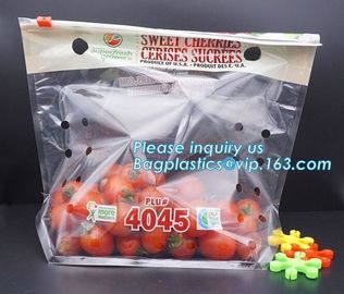 Perforated bag grape bag with air holes, fresh fruit stand up ziplock bag for cherry, OEM zip top Clear BOPP Laminated f