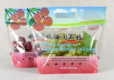 Promotional popular plastic reusable slider zipper food bags, slider ziplock perforated fresh grape packaging bag, fruit