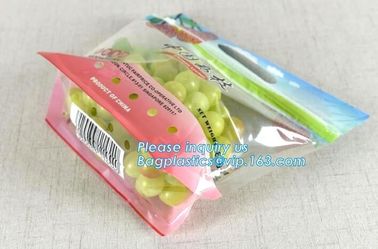 Promotional popular plastic reusable slider zipper food bags, slider ziplock perforated fresh grape packaging bag, fruit