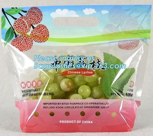 Promotional popular plastic reusable slider zipper food bags, slider ziplock perforated fresh grape packaging bag, fruit