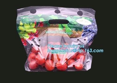 ziplock packaging pouch with vent hole and handle, grape bag/mango bag/fruit vegetable slider, Slider Zip Lock Zipper Fr