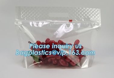 frosted reclosable zipper plastic bags with slider ziplock, round bottom slider grape bag/table grape bag used in graper