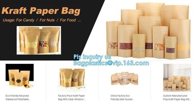 recycled resealable custom design resealable zipper locked stand up clear window brown kraft paper bag BAGEASE BAGPLASTI