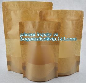 Stand up ziplock kraft paper bags with clear window,resealable zipper stand up clear window brown kraft paper bag BAGEAS