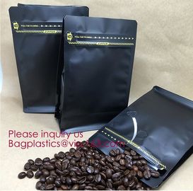 Aluminum Foil Gusset Ziplock Square Block Flat Bottom Coffee Bag With Valve And Zipper,gold aluminum foil flat bottom/sq