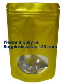 3 Side Seal Metallized Foil Inside Stand Up Zipper Plastic Bags/ Glossy Gold Printing Flat Foil Pouch Bagease Bagplastic