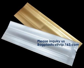 3 Side Seal Metallized Foil Inside Stand Up Zipper Plastic Bags/ Glossy Gold Printing Flat Foil Pouch Bagease Bagplastic