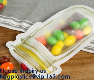 Customized Bottle Shaped Pouch /Shaped Pouch Bags,Plain Color Stand Up Pouch Bags With Ziplock,Top Handle Grip Seal Holo