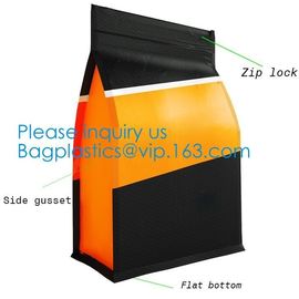 Side Sealed Square Flat Box Bottom Coffee Packaging Bags,Side Seal Gusset Food Grade Packaging Bags With Ziplock Organic