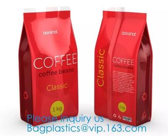 Side Sealed Square Flat Box Bottom Coffee Packaging Bags,Side Seal Gusset Food Grade Packaging Bags With Ziplock Organic