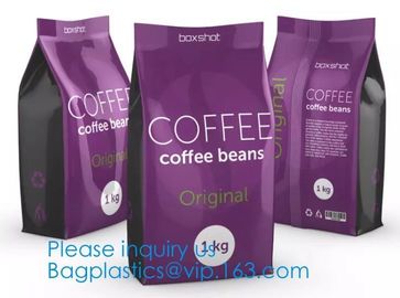 Side Sealed Square Flat Box Bottom Coffee Packaging Bags,Side Seal Gusset Food Grade Packaging Bags With Ziplock Organic