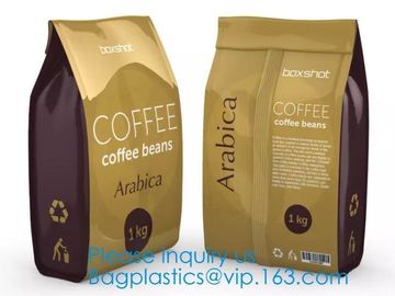 Side Sealed Square Flat Box Bottom Coffee Packaging Bags,Side Seal Gusset Food Grade Packaging Bags With Ziplock Organic