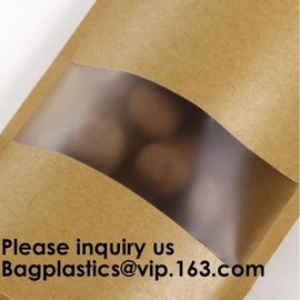 Kraft Paper Bags, Zip Lock Stand-up Reusable Sealing Food Pouches with Transparent Window and Tear Notch for Storing ,Co