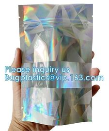 Bagease pack Recloseable Transparent Front Holographic Stand Up Pouch / Plastic Cosmetic Bag / Nail Polish Packaging