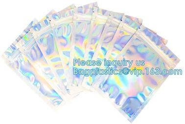 Bagease pack Recloseable Transparent Front Holographic Stand Up Pouch / Plastic Cosmetic Bag / Nail Polish Packaging