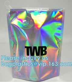 Holographic Pouch With Hang Hole For Clothing packing / iridescent Mylar Pouch For Underwear Mylar Stand up Aluminum Foi