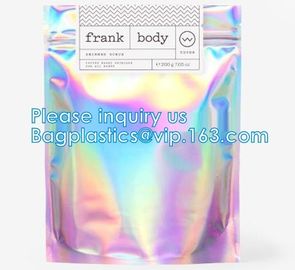 Holographic Pouch With Hang Hole For Clothing packing / iridescent Mylar Pouch For Underwear Mylar Stand up Aluminum Foi