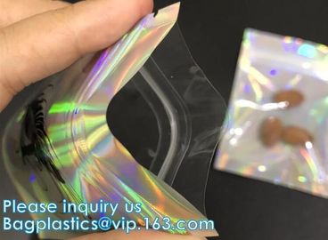 Holographic Pouch With Hang Hole For Clothing packing / iridescent Mylar Pouch For Underwear Mylar Stand up Aluminum Foi