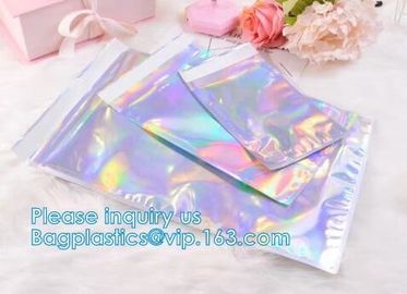 Bagease Holographic Shinny Mylar bags Eyelash Kit Cosmetic Packaging Bag self-adhesive bag laser hologram neon bags