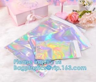 Bagease Holographic Shinny Mylar bags Eyelash Kit Cosmetic Packaging Bag self-adhesive bag laser hologram neon bags