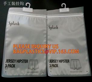 ziplock resealable plastic packaging bags for clothes, PE / PE / PP plastic zipper plastic bags for clothes, hanger hook