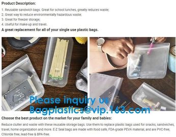 FDA Approved Zip Lock Bags Food Packaging Zipper peva Reusable Ziplock Sandwich Bag,Eco-Friendly Soft Clear PEVA Bag Wit