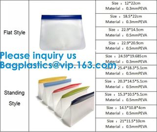 FDA Approved Zip Lock Bags Food Packaging Zipper peva Reusable Ziplock Sandwich Bag,Eco-Friendly Soft Clear PEVA Bag Wit