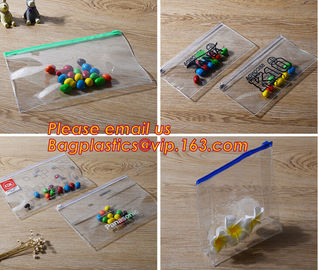 A4 clear plastic portable zipper lock file folder bag with small button snap wallet pocket