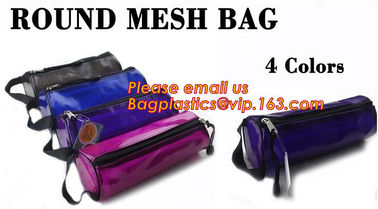 Custom cotton printed plastic waterproof pencil bag PVC pencil case with zipper, round mesh bags,