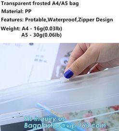 Frosted surface easy to seal zipper file bag, stationary holder pack,transparent frosted A4/A5 bag, protable slider seal