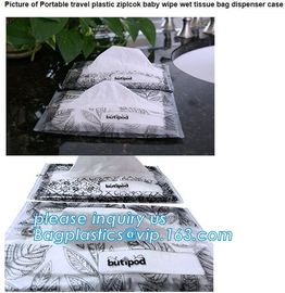 Biodegradable BUTIPOD bag, portable travel ziplock baby wipe wet tissue bag, dispenser case packaging, tissue packaging