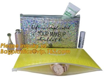 Poly Bubble Mailer with Zip on Top Glitter Make Up Bags,Metallic Glossier Pink Cosmetic Packing Ziplock Bubble Pouch Sli