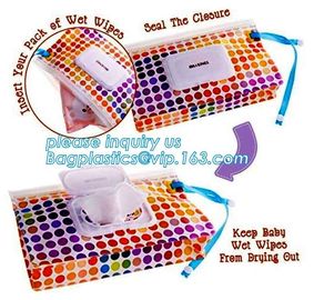 Promotion reusable ziplock travel plastic EVA baby tissue wet wipes bag with lid, Eco-friendly plastic colorful wet tiss