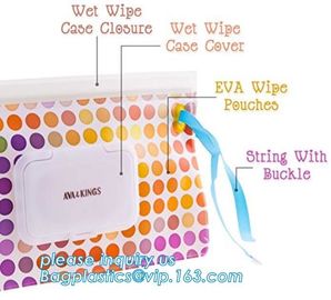 Promotion reusable ziplock travel plastic EVA baby tissue wet wipes bag with lid, Eco-friendly plastic colorful wet tiss
