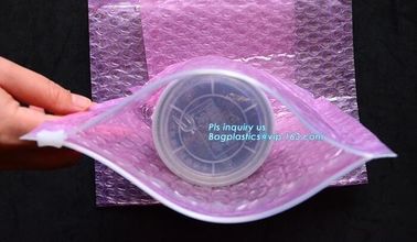 PE zipper bubble ziplock bag with custom printed logo, Bubble Bag With Slider, Padded Pink Ziper Lock PE Bag, slider zip