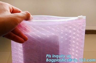 PE zipper bubble ziplock bag with custom printed logo, Bubble Bag With Slider, Padded Pink Ziper Lock PE Bag, slider zip