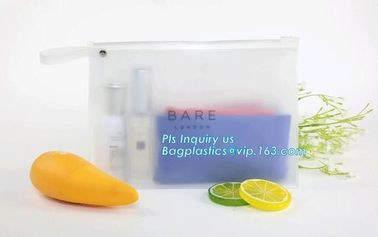 cosmetics packaging PVC transparent ziplock slider plastic bag with pink zipper, Slider zipper Gusset Bag Cosmetic PVC B