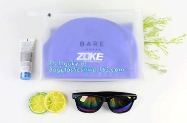 cosmetics packaging PVC transparent ziplock slider plastic bag with pink zipper, Slider zipper Gusset Bag Cosmetic PVC B
