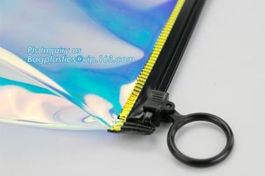 gusset slider ziplock printed pvc zipper bags with holding loop with confetti, zipper slider bags for pencils pens