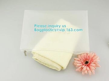Vinyl transparent pvc bag cosmetic packing, bottom gusset slider ziplock printed pvc zipper bags, clothing packaging bag