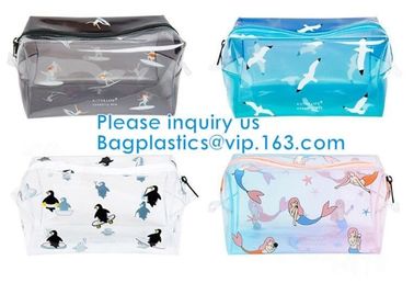 Custom Shell Shaped White Nylon Mesh Cosmetic Bag Pouch For Make Up,Hologram Vinyl Material Pvc Ziplock Holographic Bag