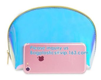 Custom Shell Shaped White Nylon Mesh Cosmetic Bag Pouch For Make Up,Hologram Vinyl Material Pvc Ziplock Holographic Bag