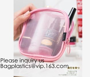 Travel toiletry pouch cosmetic makeup organizer bag zipper transparent pvc mesh bags,pouch nylon cosmetic gift bags&case