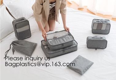 Custom Private Logo Travel Accessories Laundry Pouch 4pcs Packing Cubes Set Compression Travel Cubes, bagease, bagplasti