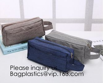 Wholesale Men Vintage Zipper Cosmetic Bag Leather Wash Cotton Canvas Makeup Bag Toiletry Bag, bagease, bagplastics