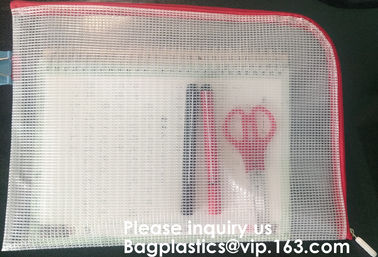 Transparent clear mesh pvc zipper ziplock document file bag B5 plastic PVC file document students office storage bag