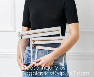 Promotional factory price portable ziplock clear holographic PVC cosmetic bag,Eco-friendly heat seal frosted plastic PVC