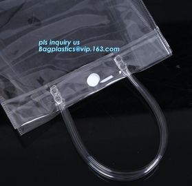 Pvc handle bag for shopping, cosmetic packaging handle zipper top pouch printed transparent pvc bag, Stadium Top Handle