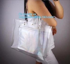 soft loop handle red color 6p free clear PVC bag, handle PVC vinyl packaging bag for gifts, vinyl PVC handles bags with